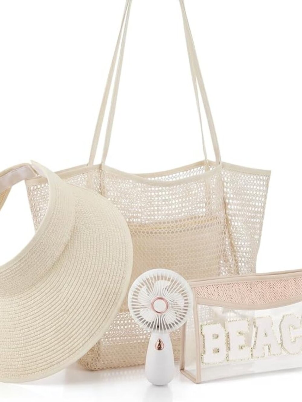 Women Beach Tote Bag, Sun Hats, Makeup Bags, Handheld Fan Beaches Essentials for